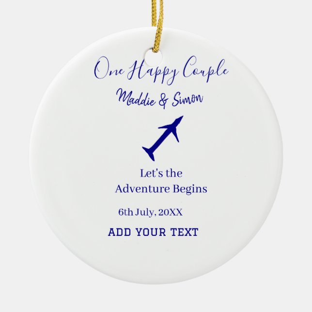 Ett par lycklig låt oss äventyr inleder bröllop co julgransprydnad keramik (Framsidan)