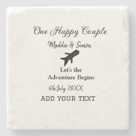 Ett par lycklig låt oss äventyr inleder bröllop co stenunderlägg