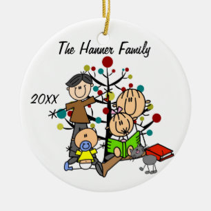 Ett par med flicka, Pojke, Katt Helgdag Ornament