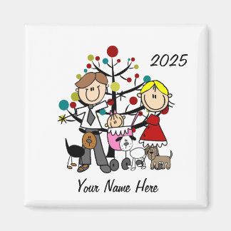 Ett par med Flicka Tre Hundar keramiska prydnadsfö Magnet