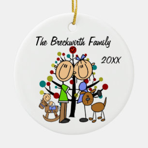 Ett par med Småbarn Boy och Brown Hund Ornament