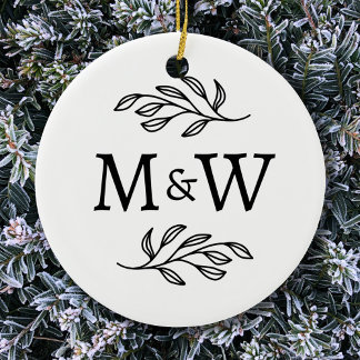 Ett par monogram Elegant botaniskt Julgransprydnad Keramik