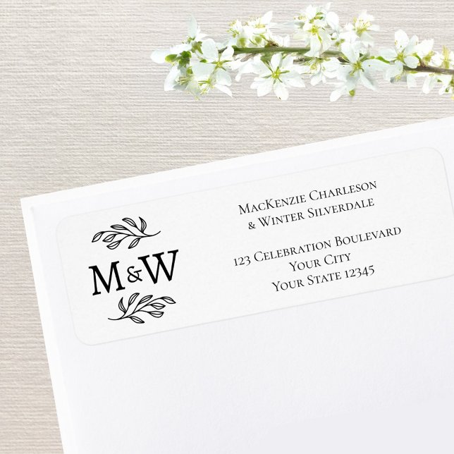 Ett par Monogram Elegant bröllop Returadress Etikett (Modern wedding couple monogram initials return address label)