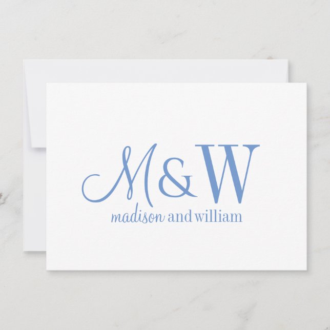 Ett par monogram - minimalistiskt blått skript och anteckningskort (Framsida)
