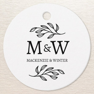 Ett par Monogram Namn Bröllop Elegant Botaniska Gåvor Etiketter