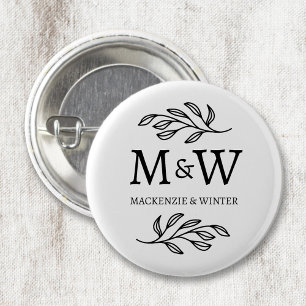 Ett par Monogram Namn Bröllop Elegant Botaniska Knapp