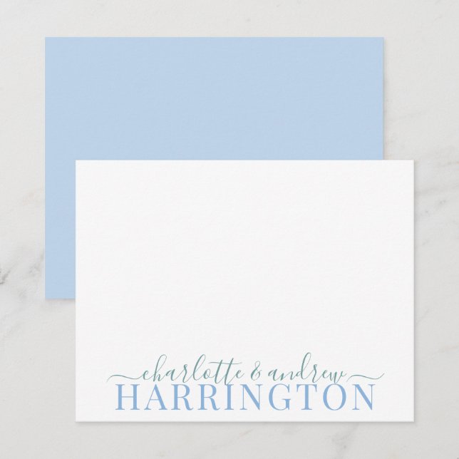 Ett par monogram pastellblått och Grönt Namn Bröll Anteckningskort (Fram/baksida)
