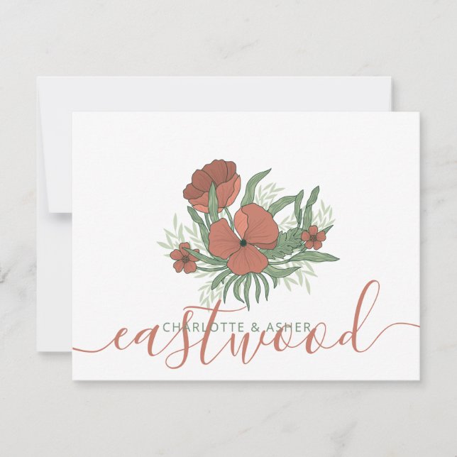 Ett par Namn Bröllop Monogram-Blommigtar Anteckningskort (Framsida)