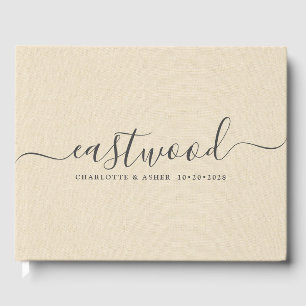 Ett par Namn Bröllop Monogram Cream Faux Linen Gästböcker