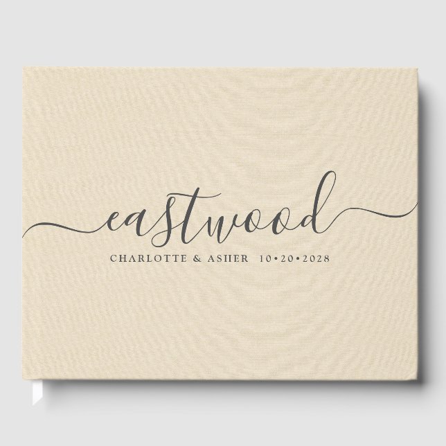 Ett par Namn Bröllop Monogram Cream Faux Linen Gästböcker (Framsida)