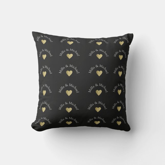 Ett par Namn Kärlek Monogram på svart Kudde (Framsida)