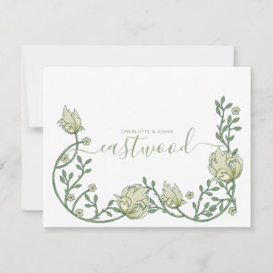 Ett par Namn Monogram Wildblommes Grönt Blommigt Anteckningskort