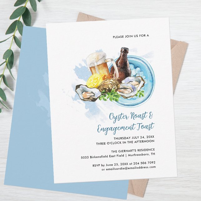 Ett par Oyster Roast Förlovning Toast Seafood Part Inbjudningar (Oyster Roast and Engagement Toast Party Invitation)