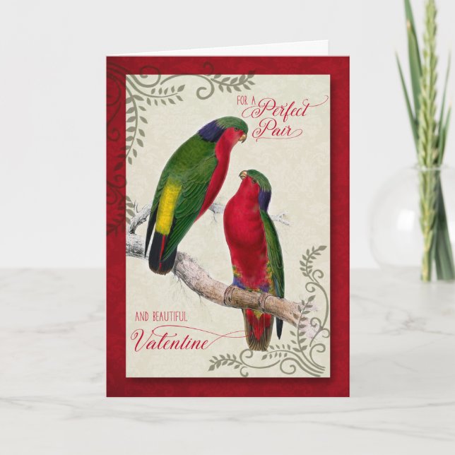 Ett par på Alla hjärtans dag Lorikeet Parrots Helgkort (Framsida)