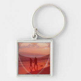 Ett par på Beach Valentine Fyrkantig Silverfärgad Nyckelring
