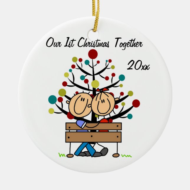 Ett par på Bench Personlig Helgdag Ornament (Framsidan)