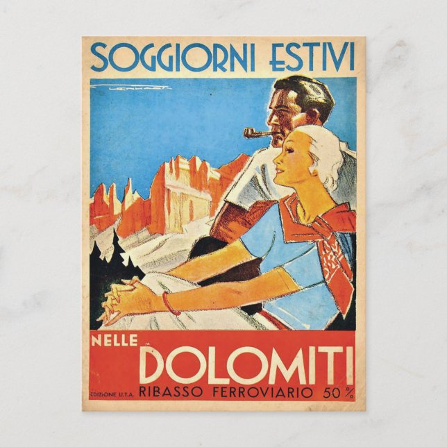 Ett par på Dolomites Alpes, Italien Vykort (Framsida)