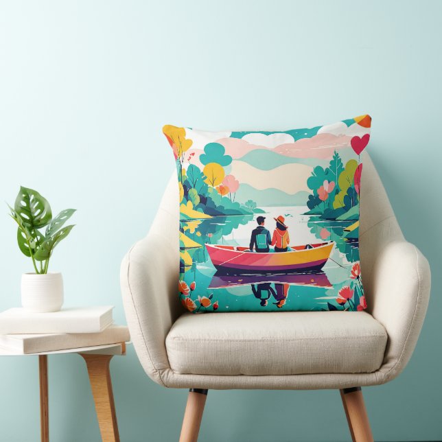 Ett par på en båt i sjö - Dekorativ kudde (Stol)