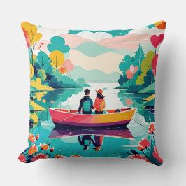 Ett par på en båt i sjö - Dekorativ kudde