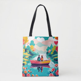 Ett par på en båt i sjö - Tote Bag Tygkasse