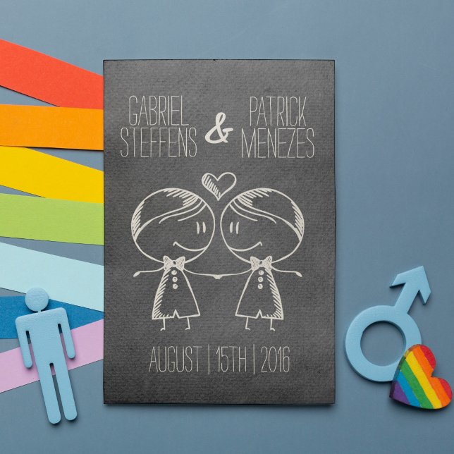 Ett par på en svartbannlysning av Gay Wedding Inbjudningar (This simple and modern wedding invitation card will set the right mood for your unforgettable day.)