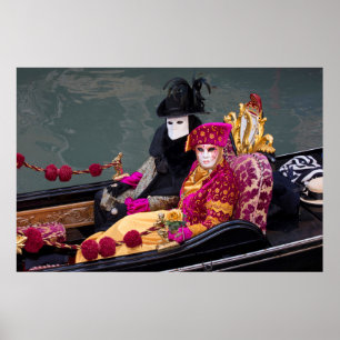 Ett par på Gondola vid karnival, Venedig Poster