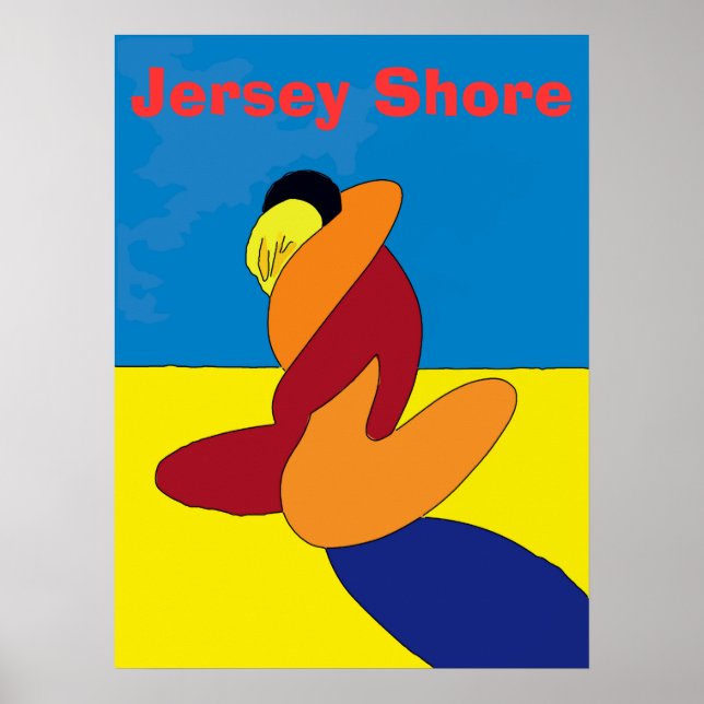 Ett par på Jersey Shore Beach-Abstrakten Poster (Framsidan)