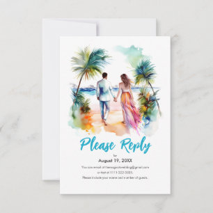 Ett par på OSAN Beach Wedding Watercolor Response OSA Kort