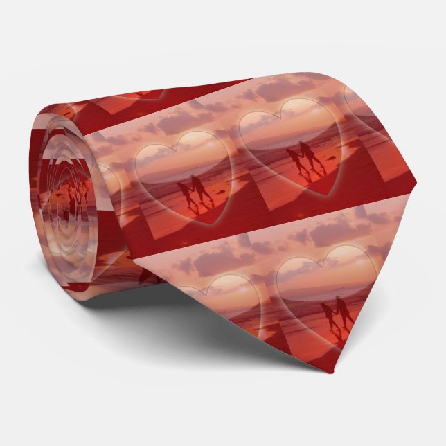 Ett par på stranden i hjärtans Valentine Necktie Slips (Rullad)