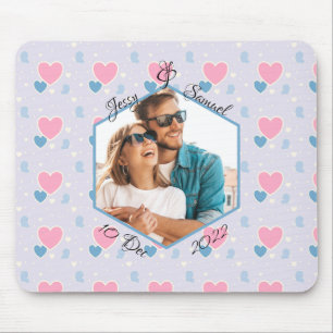 Ett par Photo Namn Blue Rosa Hearts Mönster Musmatta