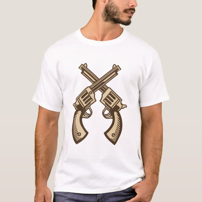 Ett par pistoler med två korsade vapen Unisex-skjo T Shirt (Framsida)