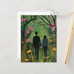 Ett par promenader i Skogen och Blommor Vykort