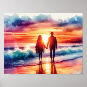 Ett par promenader på stranden poster