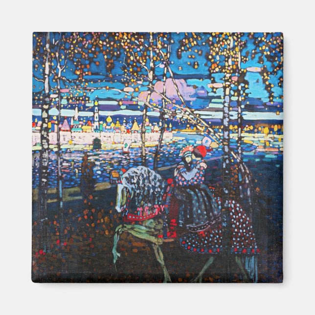 Ett par Riding a White Horse, Wassily Kandinsky Magnet (Framsidan)