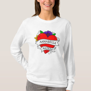 Ett par Romantiska hjärtslag Tattoo Stil Art T Shirt