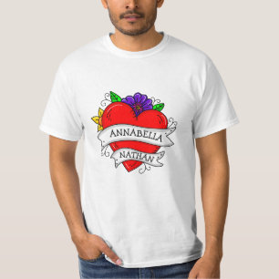 Ett par Romantiska hjärtslag Tattoo Stil Art T Shirt