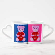 Ett par Rosa "I Kärlek You"-Nalle - Blå och Rosa
