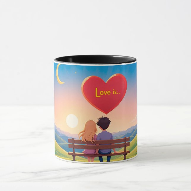 Ett par Sitta på en Bench med Kärlek Title Mugg (Center)
