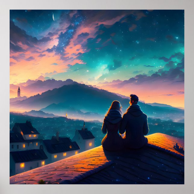 Ett par Sitta vid Tak Poster (Framsidan)