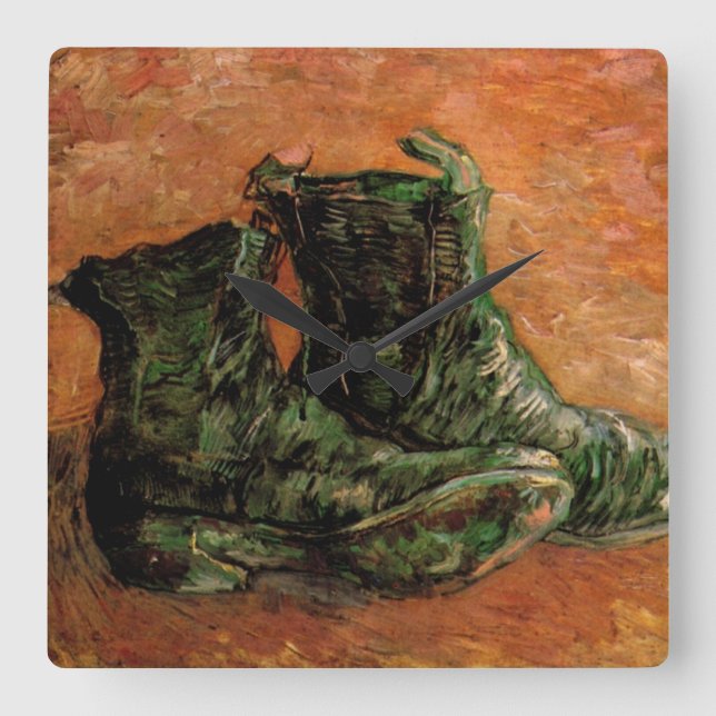 Ett par skor av Vincent van Gogh Fyrkantig Klocka (Framsida)