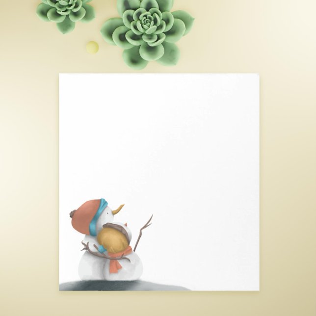 Ett par snögubbar ge hakar vinter-helgdag anteckningsblock (Cute winter Christmas anniversary notepad with two snowmen hugging)