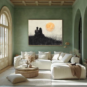 Ett par solnedgång i svartvit konst poster