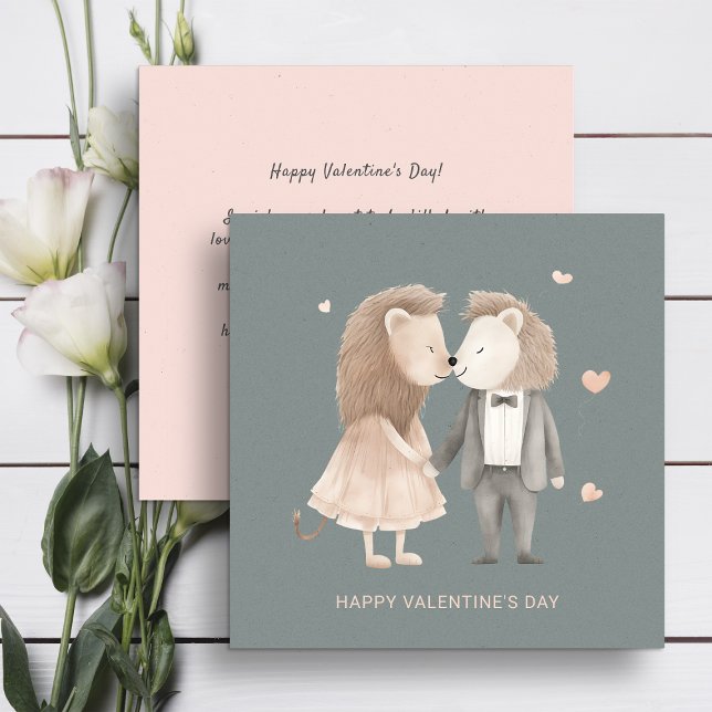 Ett par söta lejon Alla hjärtans dag Julkort (Skapare uppladdad)