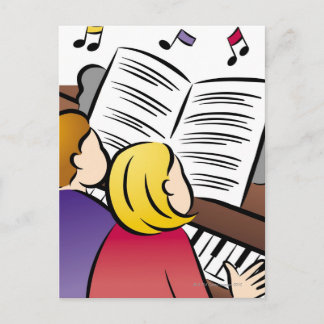 Ett par spelar Piano Vykort