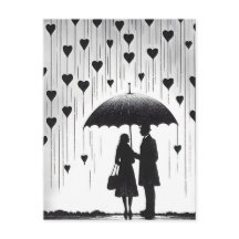 Ett par stående under paraply, hjärtsformad regn