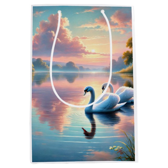 Ett par svanar glider på en serene sjö (Framsidan)