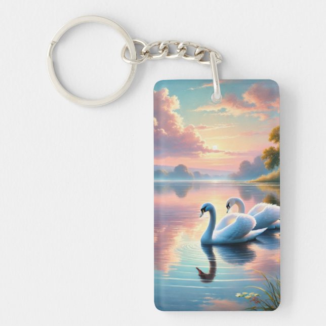 Ett par svanar glider på en serene sjö (Framsidan)