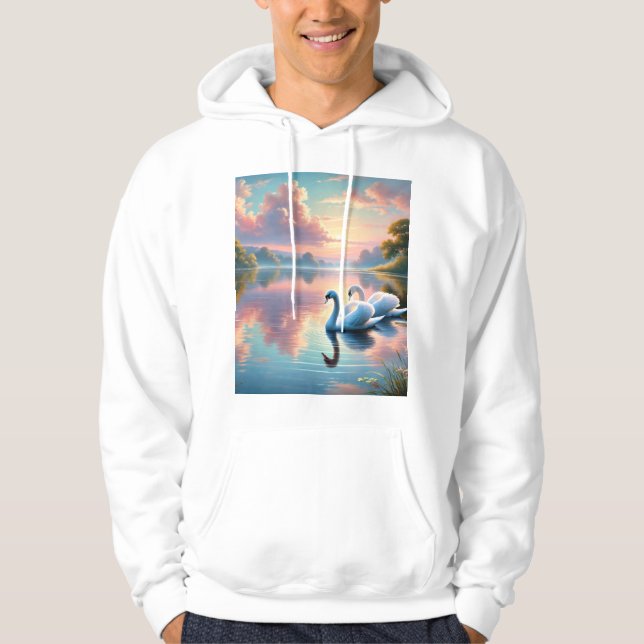 Ett par svanar glider på en serene sjö hoodie (Framsida)