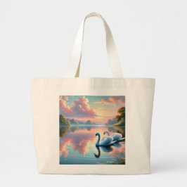 Ett par svanar glider på en serene sjö jumbo tygkasse