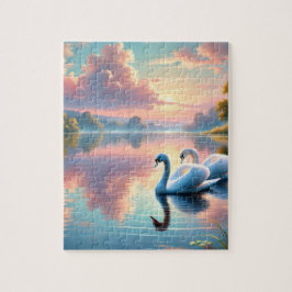 Ett par svanar glider på en serene sjö pussel